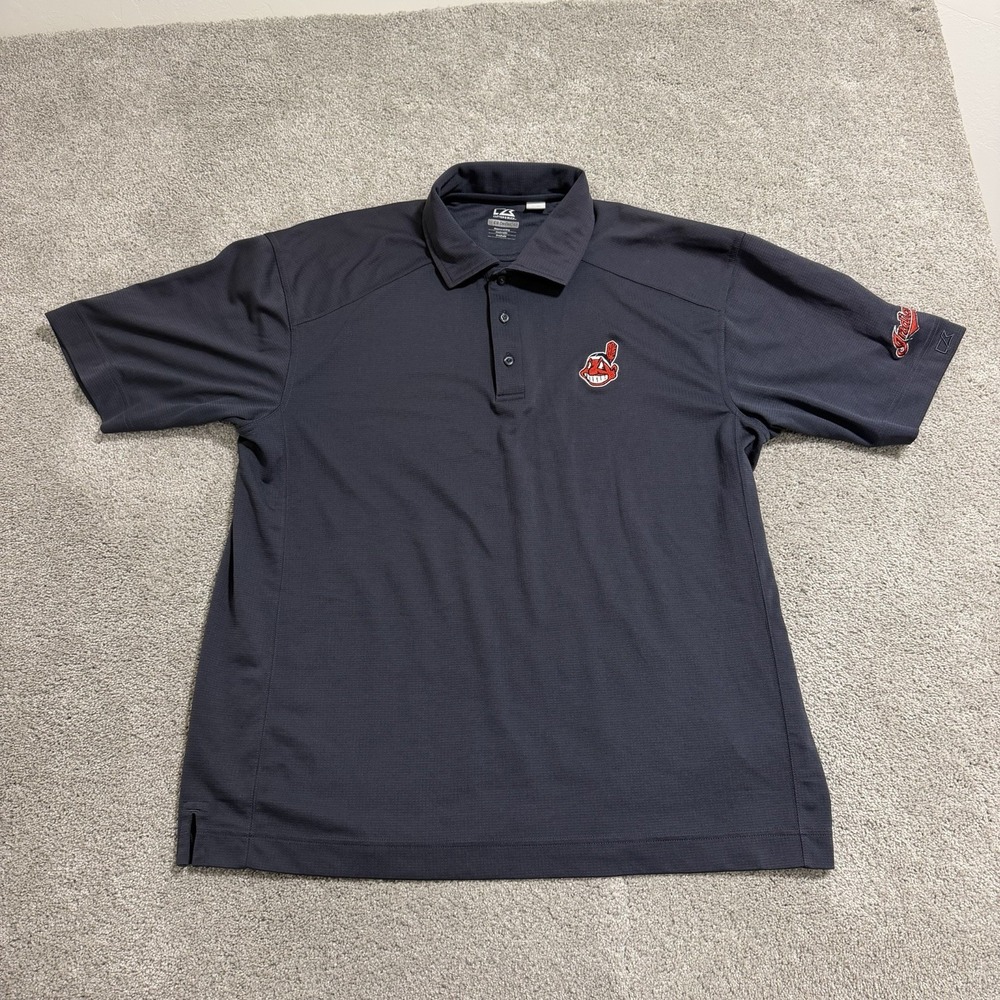 Cutter & Buck Cleveland Indians Polo Shirt Mens Sz XL Navy Blue Chief Wahoo Golf